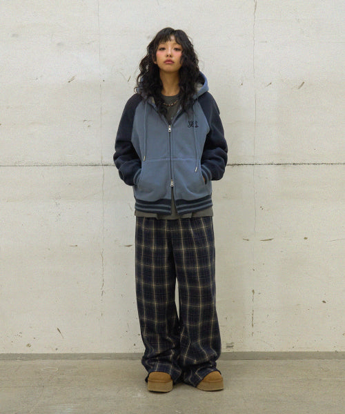 (W) Star rivet checkered wool pants