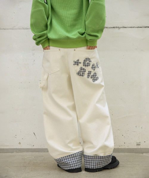 (W) Checked applique cotton pants