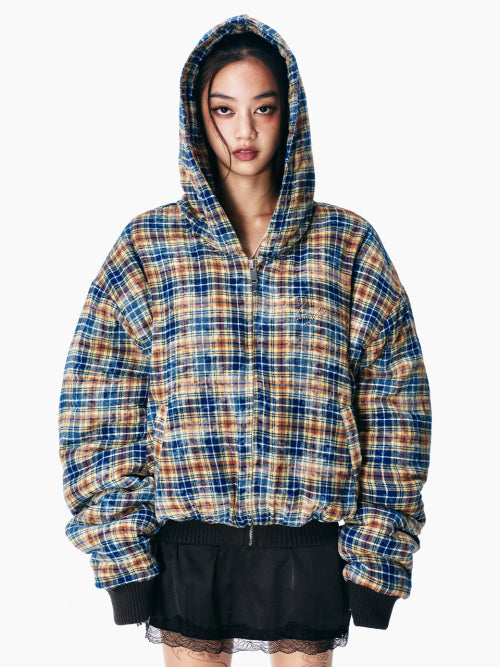 CUBIC TARTAN CHECK HOODIE JUMPER GREEN