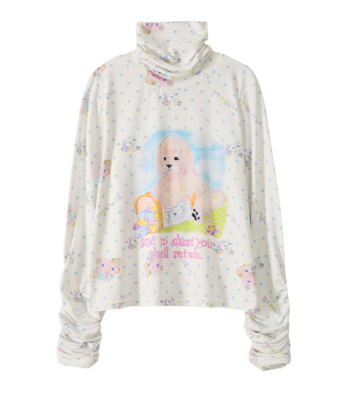 High Neck Shirring Tee_Dog White