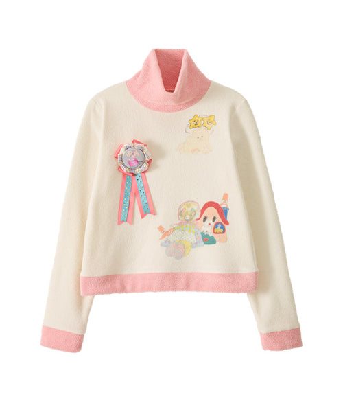 Brooch High Neck Knit Top