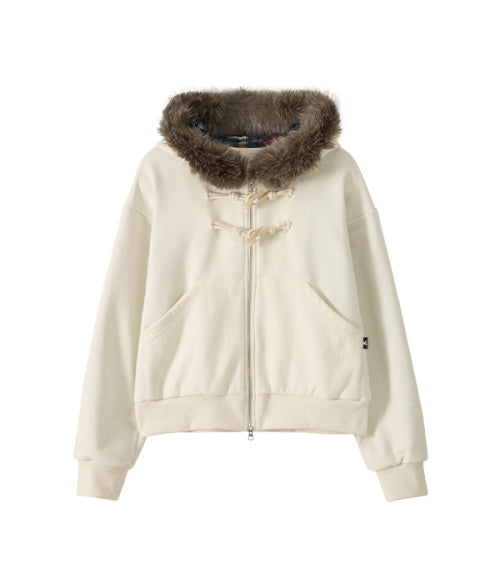 Toggle Button Fur Hood Zip-Up_Ivory
