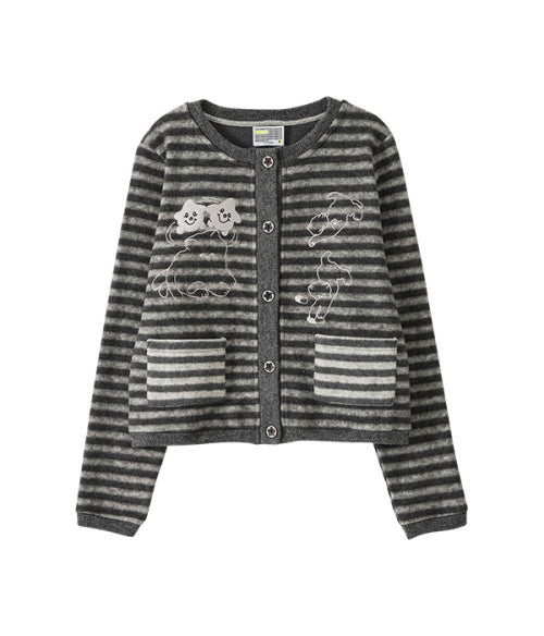 Cat Graphic Striped Cardigan_Charcoal