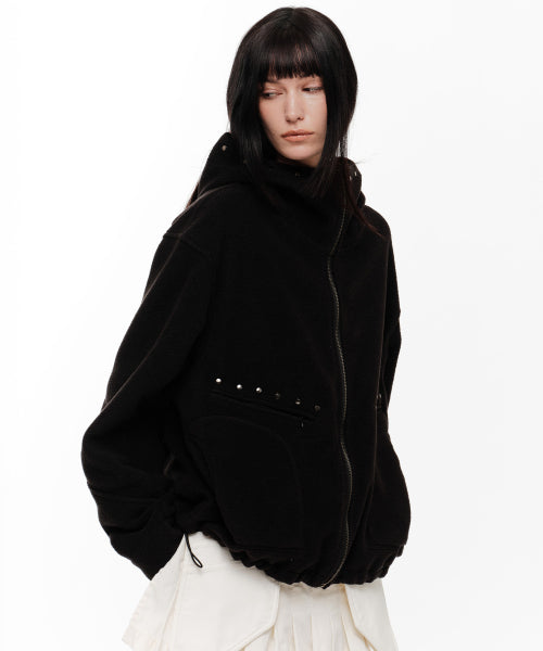 TEDDY STUD FLEECE JACKET (BLACK)