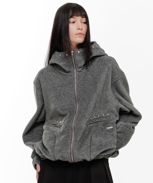 TEDDY STUD FLEECE JACKET (GREY)