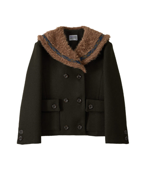 Fur Sailor Collar Wool Coat_Khaki
