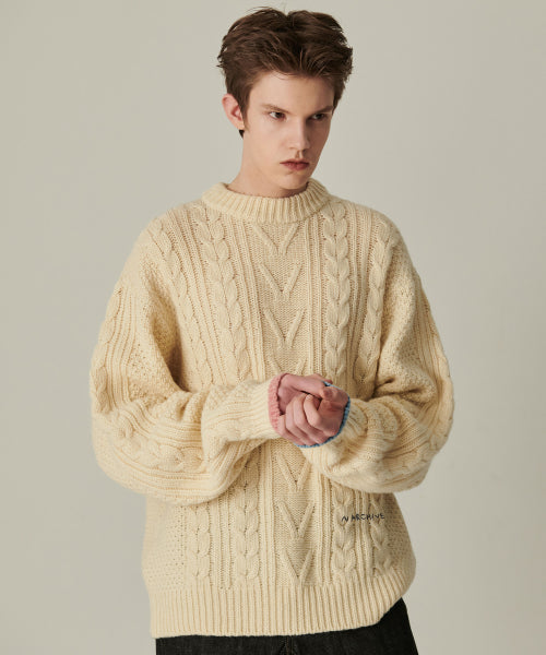 [COLLECTION LINE] HOCKNEY COLOR PALETTE FISHER MAN WOOL KNIT IVORY