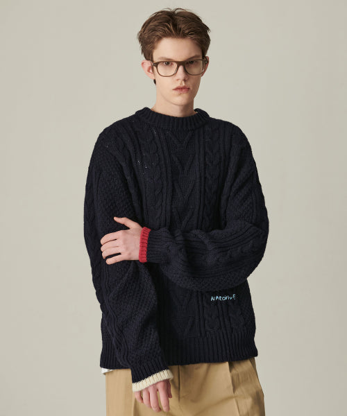 [COLLECTION LINE] HOCKNEY COLOR PALETTE FISHER MAN WOOL KNIT NAVY
