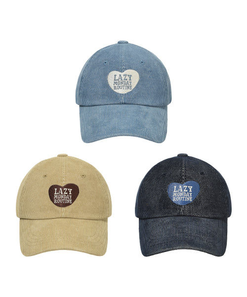 Corduroy Heart Embroidered Ball Cap (3 Colors)