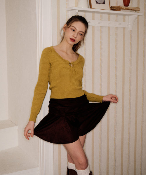 lotsyou_Cocoa Suede Mini Skirt Brown
