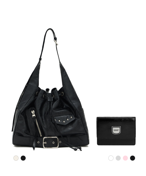 [SET] DEINET STUD BELTED BUCKET BAG + SIGNATURE WALLET