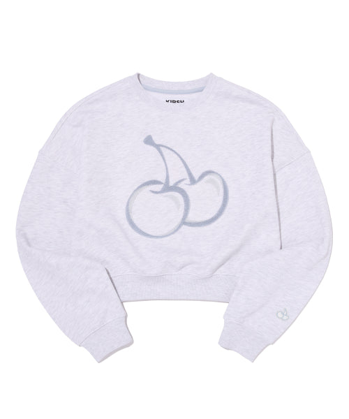 Big Cherry grass embroidery cropped sweatshirt [Melange Gray]