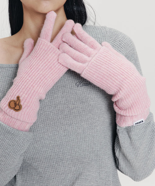 Cherry Knit Gloves & Warmer Set [Pink]