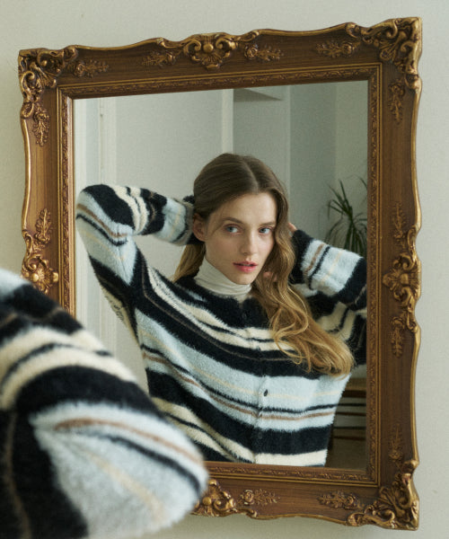 Color Scheme Striped Knit Cardigan (Black)