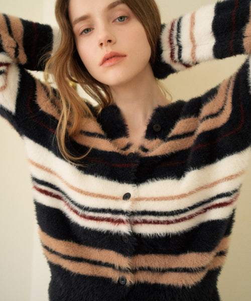 Color Scheme Striped Knit Cardigan (Navy)