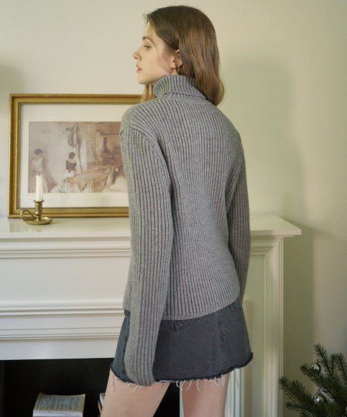 Turtleneck Loose Fit Knit (Gray)