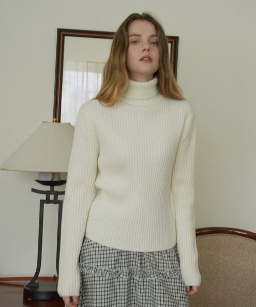 Turtleneck Loose Fit Knit (Cream)