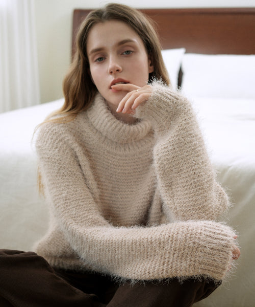 High Neck Loose Fit Knit (Beige)