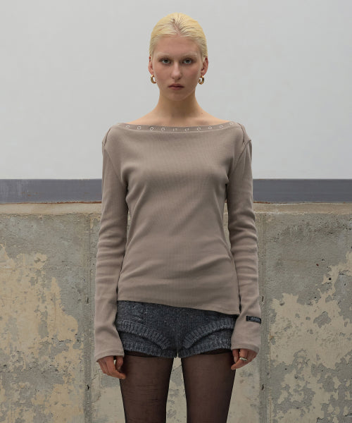 Snap Button Unbalanced Top - Beige