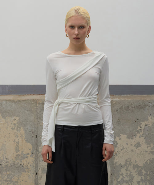 Strap Shirring Wrap Top - White
