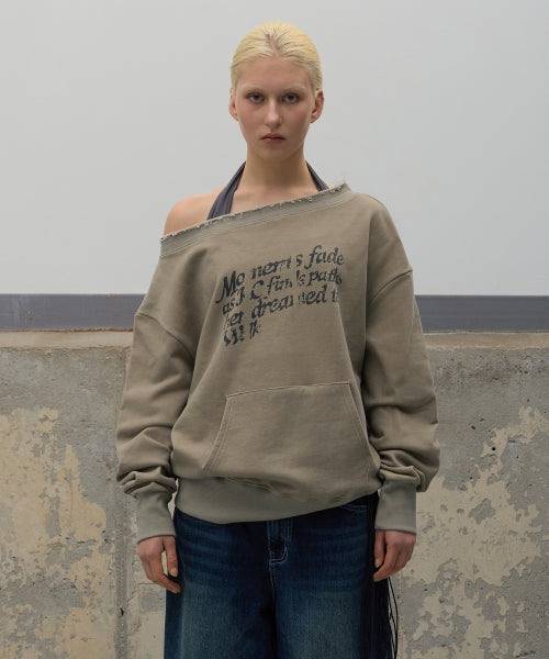 Washed Off Shoulder Sweatshirt - Beige