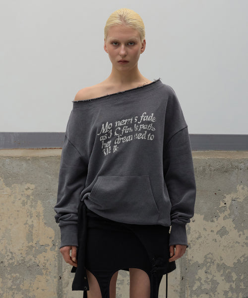 Washed Off Shoulder Sweatshirt - Charcoal
