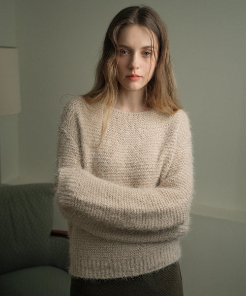 Boat-neck Loosefit Basic Knit (Beige)