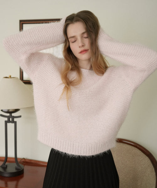 Boat-neck Loosefit Basic Knit (Light pink)