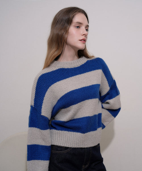 Wool Color Scheme Striped Knit (Beige)