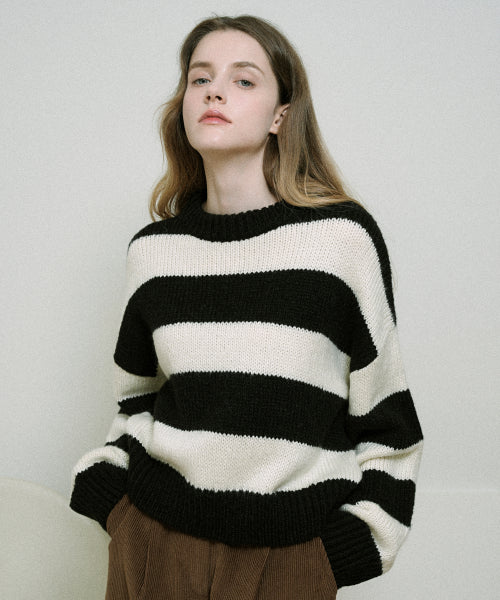 Wool Color Scheme Striped Knit (Black)