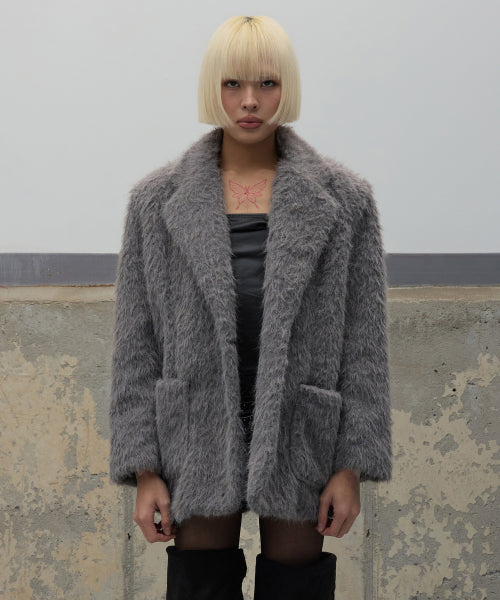 Single Fur Short Coat - Gray