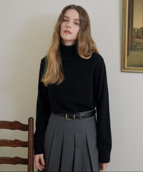Merino Wool 100% Turtleneck Basic Knit (Black)