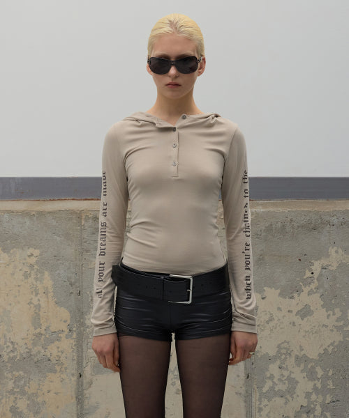 Sleeve Lettering Hoodie - Beige