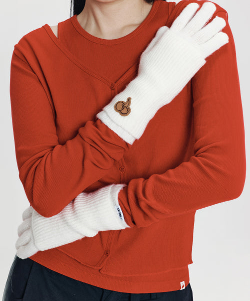 Cherry Knit Gloves & Warmer Set [Ivory]