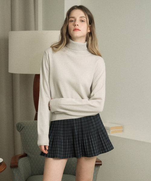 Merino Wool 100% Turtleneck Basic Knit (Salted cream)