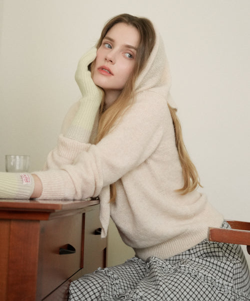 Wool Round Neck knit Muffler Set (Beige)
