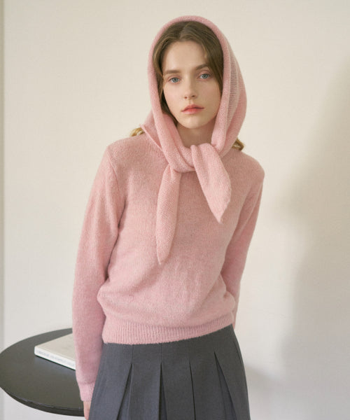 Wool Round Neck knit Muffler Set (Pink)