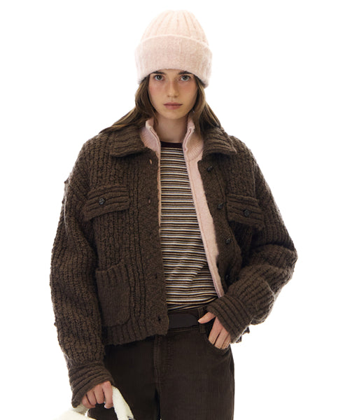 AURORA COLLAR KNIT JACKET (BROWN)