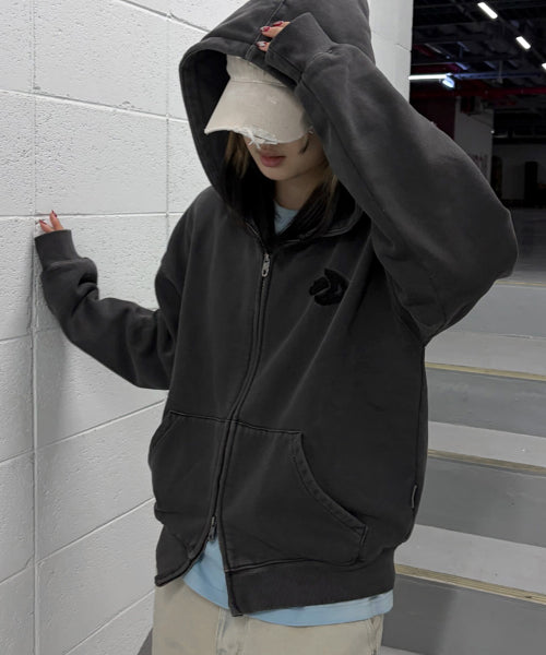 PLUMPY LOGO HOOD ZIP UP BLACK CHARCOAL