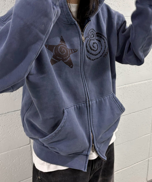 STAR HELIX HOOD ZIP UP BLUE SHADOW
