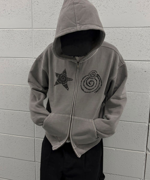 STAR HELIX HOOD ZIP UP MELANGE GRAY