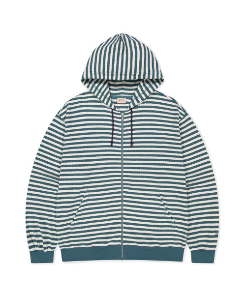 [HOME ALONe] Striped Waffle Zip Up Hoodie Blue