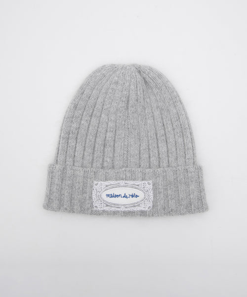 LACE LABEL ANGORA KNIT BEANIE MELANGE GRAY