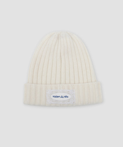 LACE LABEL ANGORA KNIT BEANIE IVORY
