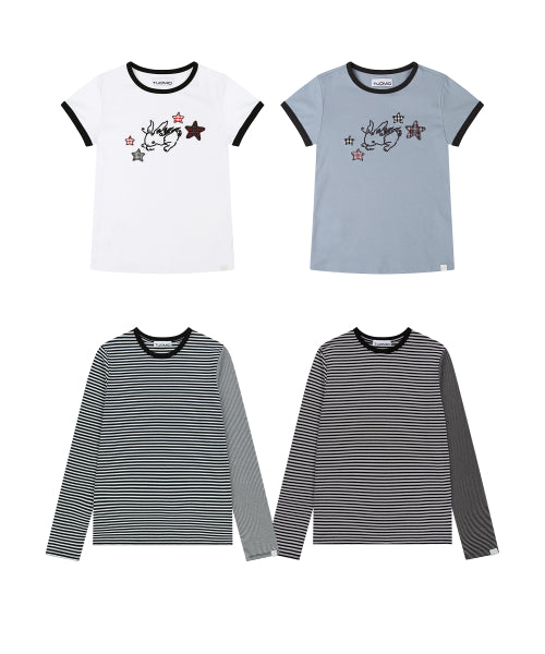 [SET] STAR BUNNY RINGER T-SHIRT & STRIPE MIXED LONG SLEEVES
