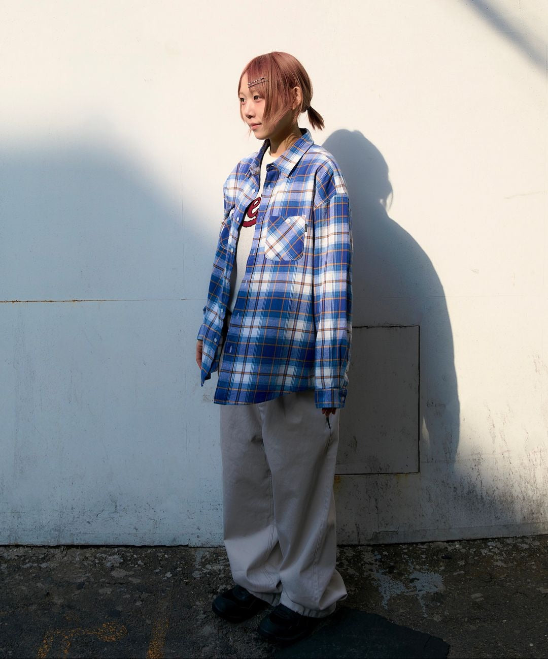 ★[LE SSERAFIM Chaewon Worn] 【YESEYESEE】Flannel Check Shirt Blue