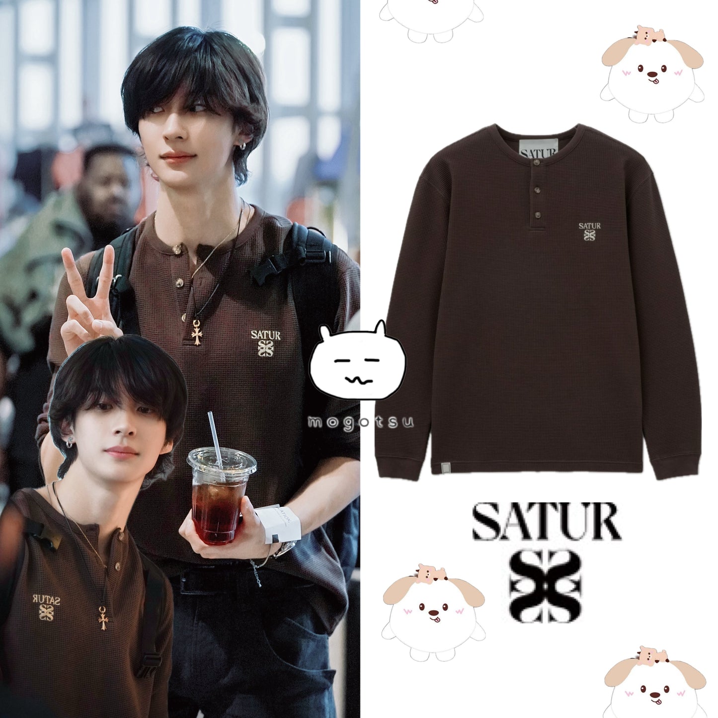 Waffle Henry Neck T-Shirt Brown