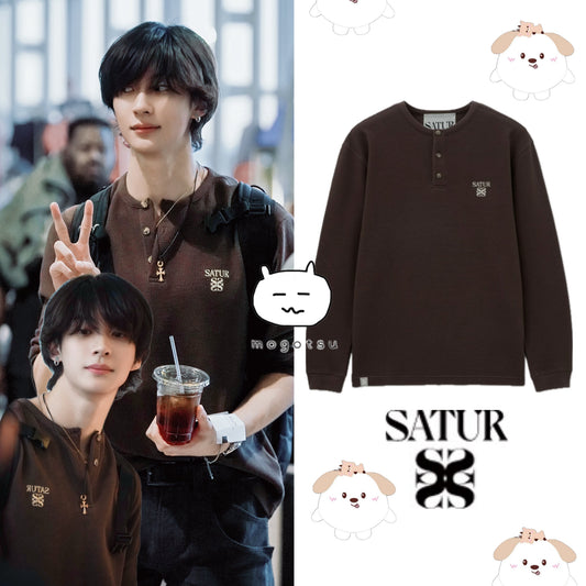 Waffle Henry Neck T-Shirt Brown
