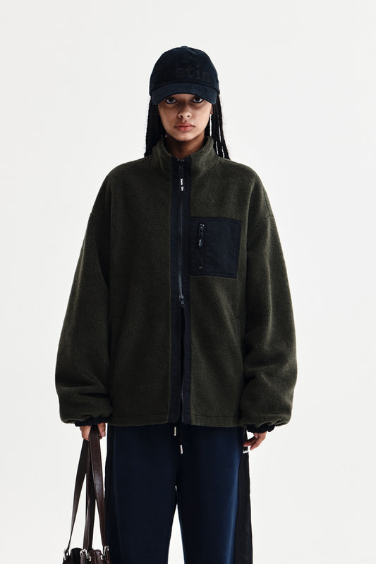 REVERSIBLE SHERPA ZIP UP IN KHAKI