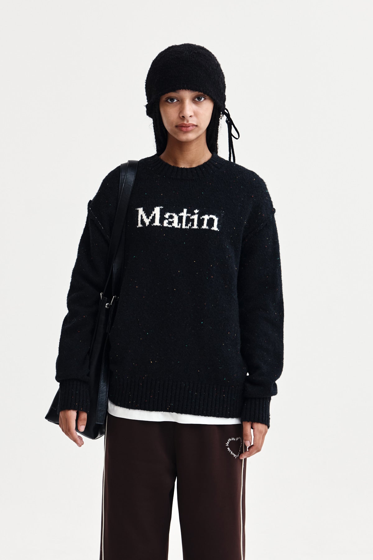 MATIN MIXED YARN KNIT PULLOVER IN DARK NAVY